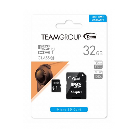 Carte Mémoire TEAMGROUP 32 Go Micro SDHC Class 10 + Adaptateur (TUSDH32GCL10U03)