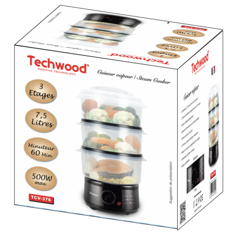 Cuiseur Vapeur 7,5 L - 500 W - TECHWOOD (TCV-376) Cuiseur Vapeur 7,5 L - 500 W - TECHWOOD (TCV-376)