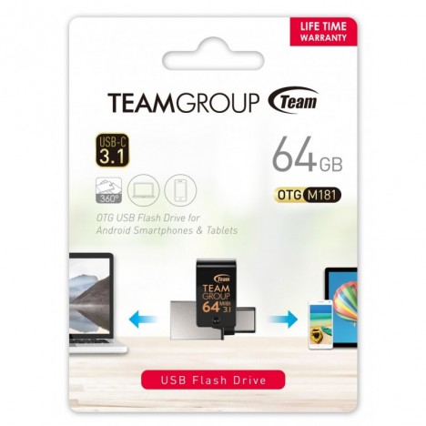 Clé USB OTG Type C TeamGroup M181 - 64 Go - USB 3.1 (TM181364GB01) Clé USB OTG Type C TeamGroup M181 - 64 Go - USB 3.1 (TM181364GB01)