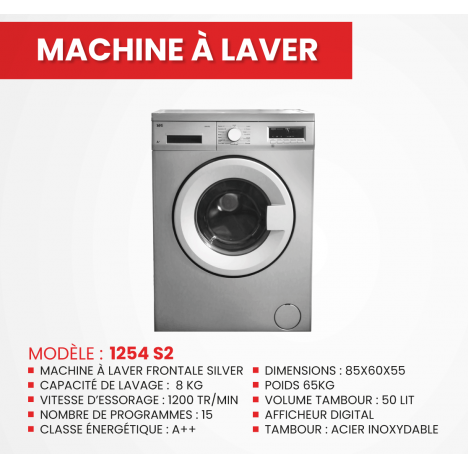 Machine à Laver Automatique SEG 8Kg - 1200Tr/min - Silver (MAL1254S2)