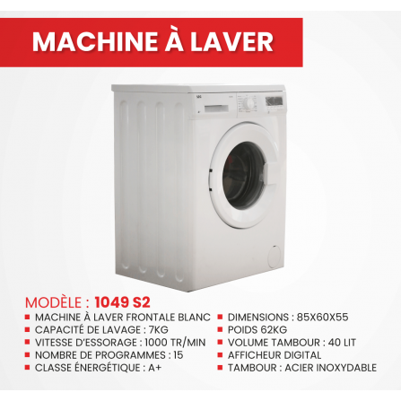 Machine à Laver 7Kg 1000Tr/min - Blanc (MAL1049W2) 2