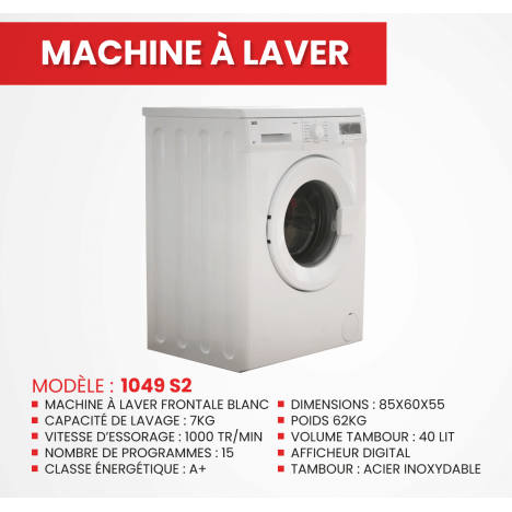 Machine à Laver 7Kg 1000Tr/min - Blanc (MAL1049W2) Machine à Laver 7Kg 1000Tr/min - Blanc (MAL1049W2)