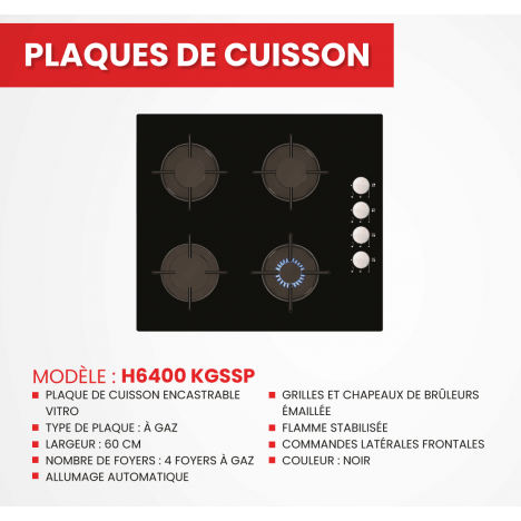 Plaque de Cuisson SEG 4 Feux - Noir (H6400KG) Plaque de Cuisson SEG 4 Feux - Noir (H6400KG)