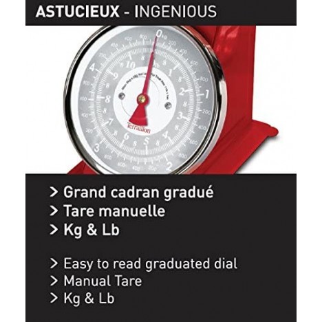 Balance de Cuisine Mécanique Tradition 500 - TERRAILLON - Rouge (14476) Balance de Cuisine Mécanique Tradition 500 - TERRAILLON - Rouge (14476)