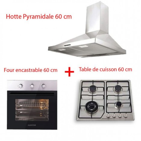 Pack AUXSTAR Four encastrable Ventilé + Plaque de cuisson + hotte Pyramidale ( BU-FAF-21210T ) Pack AUXSTAR Four encastrable Ventilé + Plaque de cuisson + hotte Pyramidale ( BU-FAF-21210T )