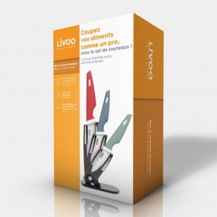 Bloc 3 Couteaux LIVOO Céramique avec Support (MEC135) 2