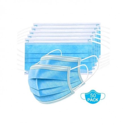 Pack de 50 masque filtrant - 3 Plis avec élastiques - Bavette chirurgicale (FaceMask-50) 2