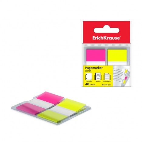 Stick-Note ErichKrause® Neon, 25x44 mm, 40 feuilles, 2 couleurs : jaune, rose (31181)