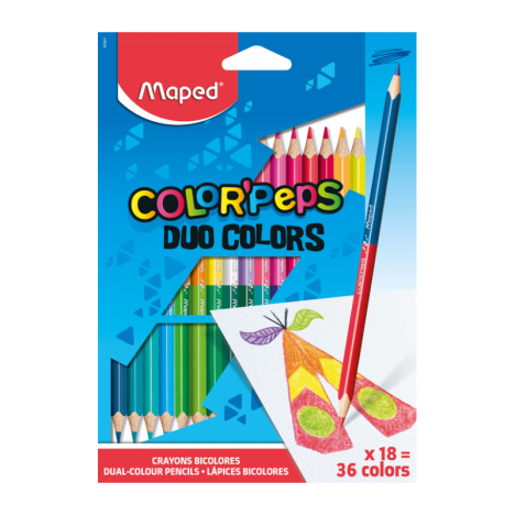 Pack de 18 Crayons MAPED couleurs Duo (829601)