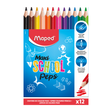 Boite de 12 Crayon MAPED Couleur SCHOOL'PEPS MAXI - (834030)