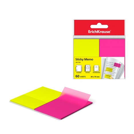 Stick Note ErichKrause® Neon - 50x75 mm - 60 feuilles - 2 couleurs : jaune, rose (31180)(4041485311805) Stick Note ErichKrause® Neon - 50x75 mm - 60 feuilles - 2 couleurs : jaune, rose (31180)(4041485311805)