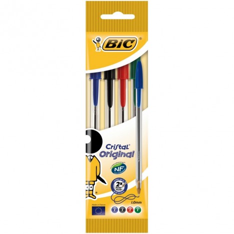 4 Stylos à bille BIC Cristal Medium 1mm - (3086121601033)