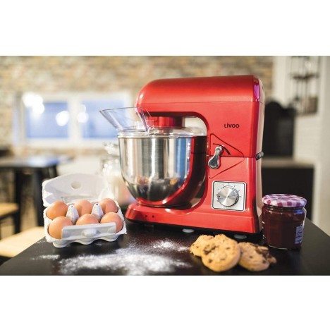 Robot Pâtissier Livoo Multifonctions - 5 L - 1000 Watt - Rouge (DOP190R)
