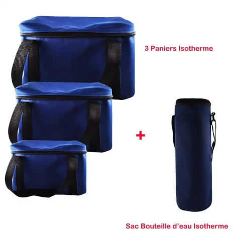 Pack Trois Paniers + Sac Bouteille Isotherme - Bleu (BU-PANIER-BLEU)
