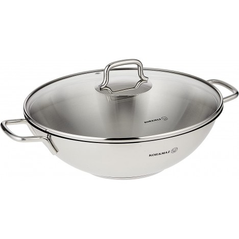 Poêle Wok KORKMAZ avec Couvercle Perla 28X8,5 cm - Inox (A1519)