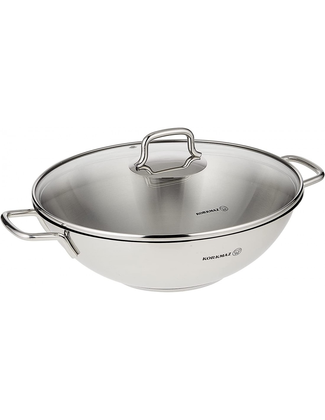 Poêle Wok KORKMAZ avec Couvercle Perla 28X8,5cm Inox (A1519)