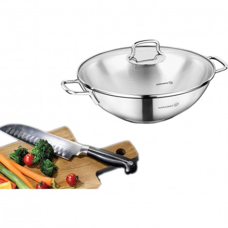 Poêle Wok KORKMAZ avec Couvercle Perla 28X8,5 cm - Inox (A1519) Poêle Wok KORKMAZ avec Couvercle Perla 28X8,5 cm - Inox (A1519)