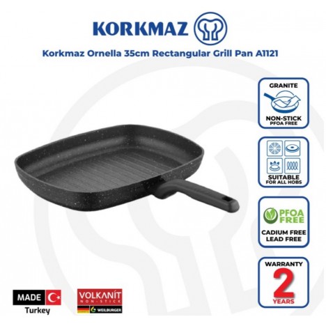 Poêle Grill KORKMAZ Rectangle - 35 cm Carrée - Noir (A1121)
