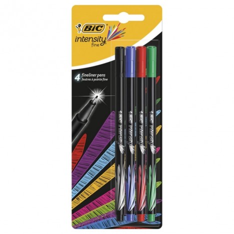 Paquet de 4 Stylos Feutres Pointe Fine BIC Intensity (0,8 mm) - Couleurs Fantaisie Assorties (942076)(9336)