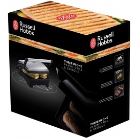 Appareil 3en1 RUSSELL HOBBS - Panini - Viande - Barbecue 1800W - Silver (17888-56)