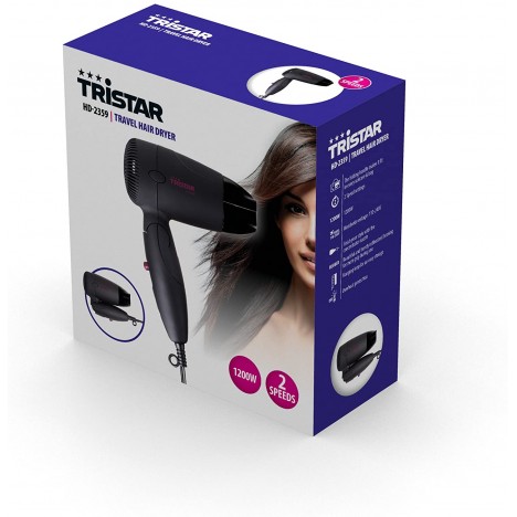 Sèche-Cheveux de Voyage TRISTAR 1200 Watts - Poignée Pliable - Noir (HD-2359) Sèche-Cheveux de Voyage TRISTAR 1200 Watts - Poignée Pliable - Noir (HD-2359)