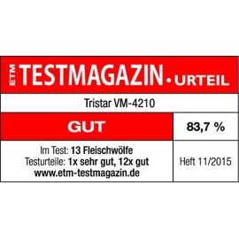 Hachoir à Viande TRISTAR - 3 Plaques de Coupe - Compact - Blanc (VM-4210) Hachoir à Viande TRISTAR - 3 Plaques de Coupe - Compact - Blanc (VM-4210)