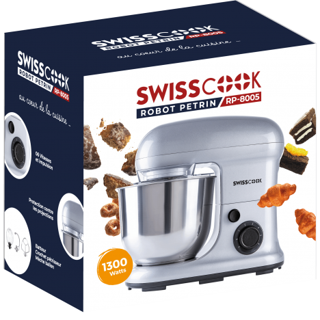 Robot Pétrin SWISSCOOK - Multifonctions 1300 Watts - Silver (RP-8005) Robot Pétrin SWISSCOOK - Multifonctions 1300 Watts - Silver (RP-8005)