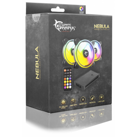 Pack De 3 Ventilateurs WHITE SHARK Nebula / LED ARGB avec LED HUB et Télécommande Pack De 3 Ventilateurs WHITE SHARK Nebula / LED ARGB avec LED HUB et Télécommande