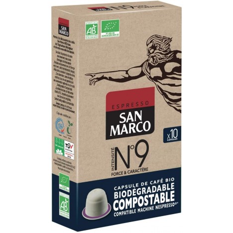 Paquet de 10 Capsules Café SAN MARCO - Bio et Biodégradable (INTENSITE N°9)