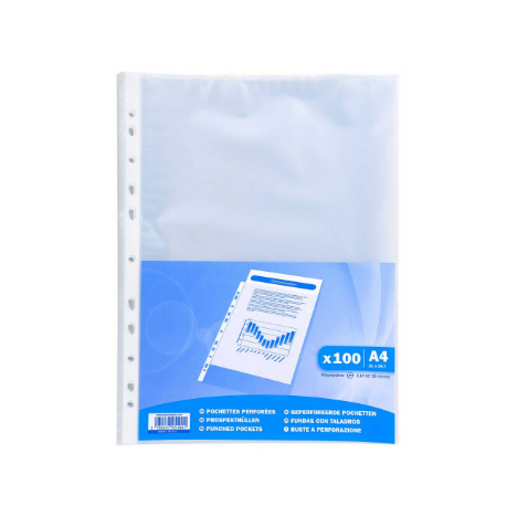 Lot de 100 pochettes perforées A4 - EXACOMPTA - Transparent (140412) - prix tunisie