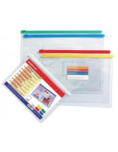 Poche zippée ErichKrause® PVC Zip Pocket, A4, transparent (12 pièces dans un sachet) prix tunisie