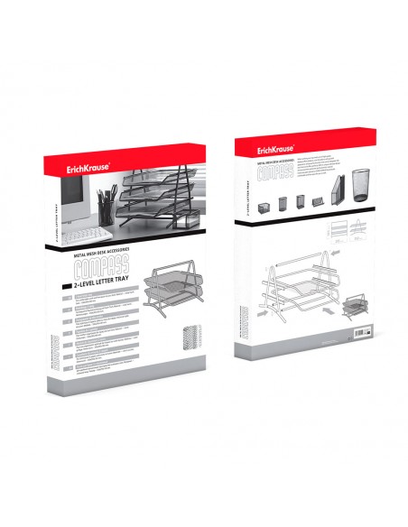 Corbeille à courrier à 2 niveaux ErichKrause® Compass, Classic, Silver Corbeille à courrier à 2 niveaux ErichKrause® Compass, Classic, Silver