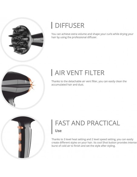 Sèche Cheveux Pro ARZUM 2300 Watt - Noir (AR5047) Sèche Cheveux Pro ARZUM 2300 Watt - Noir (AR5047)