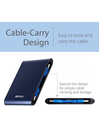 Disque dur externe portable robuste SILICON POWER 2 To Armor A80, USB 3.0 , Bleu