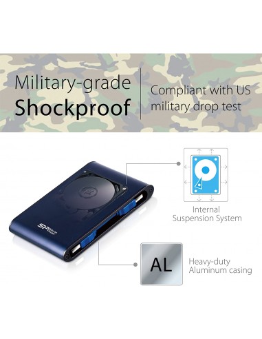 Disque dur externe portable robuste SILICON POWER 2 To Armor A80, USB 3.0 , Bleu