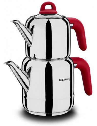 Ensemble de Théière KORKMAZ Hera - Inox & Rouge (A048-02)