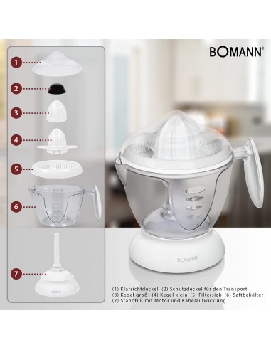Presse Agrumes BOMANN Electrique - 1.2 Litres - 40 Watt - Blanc (ZP1092CB)