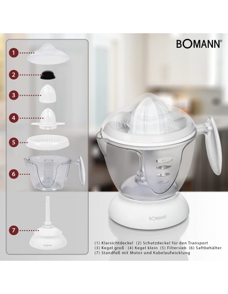 Presse Agrumes BOMANN Electrique - 1.2 Litres - 40 Watt - Blanc (ZP1092CB)