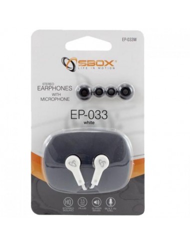 Écouteurs SBOX EP-033W avec Microphone - Blanc Écouteurs SBOX EP-033W avec Microphone - Blanc