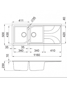 Évier 2 bacs + égouttoir FOCUS F.116W - Blanc 2