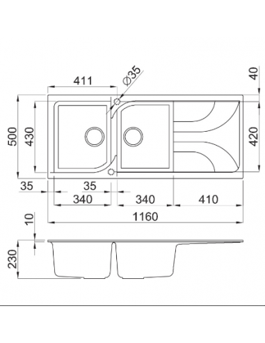 Évier 2 bacs + égouttoir FOCUS F.116W - Blanc