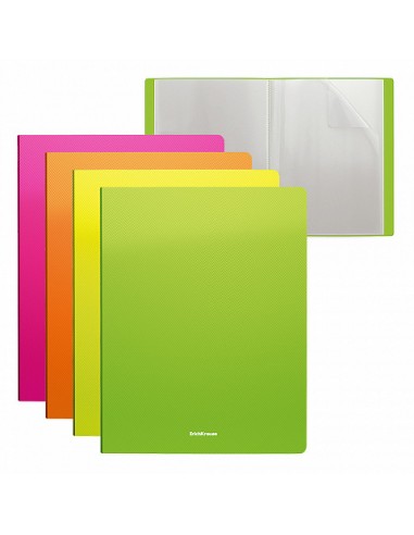 Carnet de présentation ErichKrause® Diagonal Neon - 20 pochettes - A4 - couleurs assorties (4 pièces par sachet)