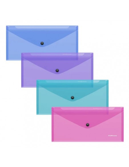 Enveloppe plastique à bouton A4, transparente, assortiment 4 couleurs Enveloppe plastique à bouton A4, transparente, assortiment 4 couleurs