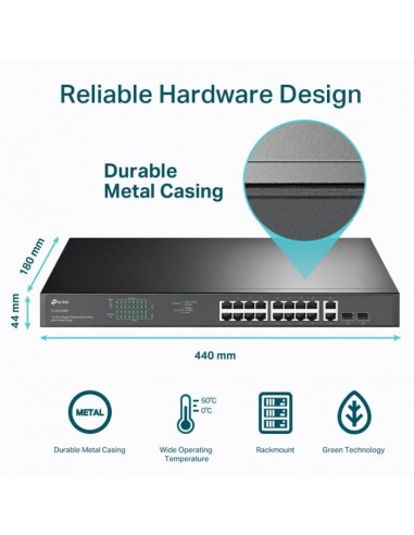 Switch TP-LINK TL-SG1218MPE 16 ports PoE+ 10/100 Mbps + 2 ports Gigabit