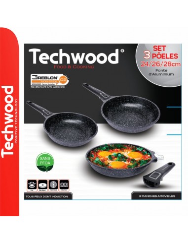 Lot de 3 poêles à frire antiadhésives Techwood Tunisie