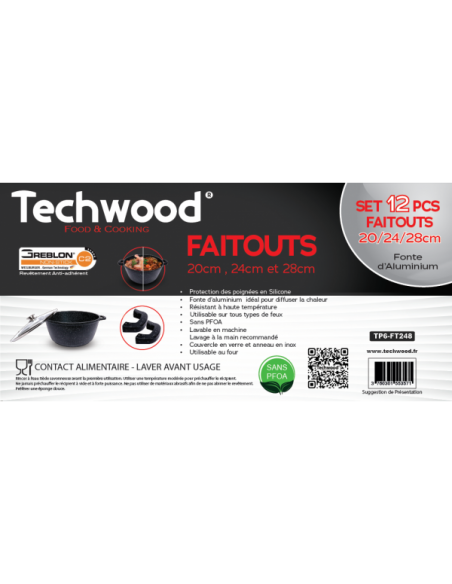 set de 3 faitouts 12 pièces Techwood TP6-FT248 Tunisie set de 3 faitouts 12 pièces Techwood TP6-FT248 Tunisie
