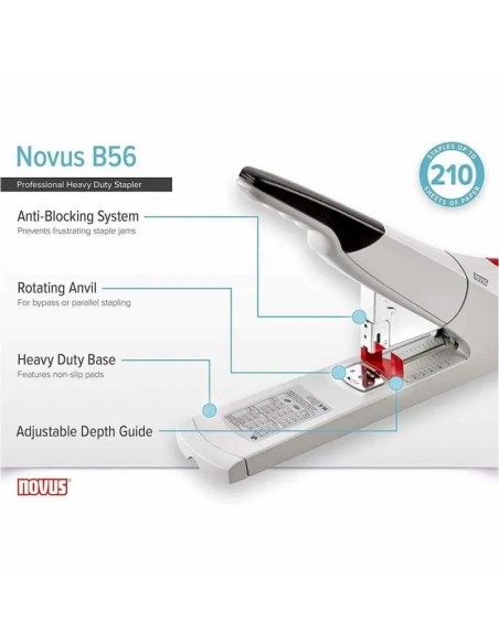 Design élégant et compact - l'agrafeuse à blocs Novus B56/3 se fondra parfaitement dans n'importe quel environnement de travail. Design élégant et compact - l'agrafeuse à blocs Novus B56/3 se fondra parfaitement dans n'importe quel environnement de travail.