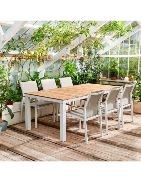 Contraste harmonieux : l'alliance du teck et du blanc confère au Siège NOYA un charme équilibré.