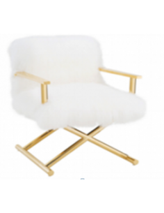 Fauteuil Sweet AC-17-14 Dim 55X56X77cm En Fourrure Blanc Structure En Inox Dore