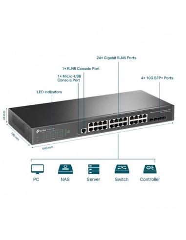 Switch Administrable TP-LINK JetStream 24 ports 10/100/1000 Mbps L2 + 4 Ports SFP + 10GE Switch Administrable TP-LINK JetStream 24 ports 10/100/1000 Mbps L2 + 4 Ports SFP + 10GE